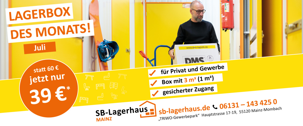 Lagerbox des Monats Juli im SB-Lagerhaus Mainz – 3 m³ Selfstorage-Lagerbox zum Aktionspreis